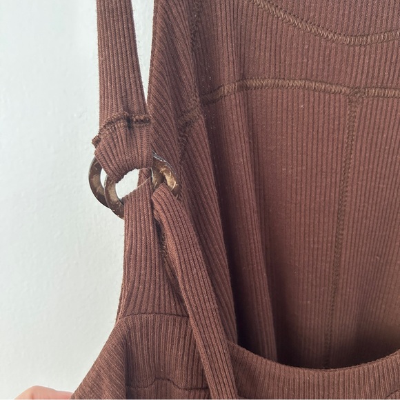 Free People Beach Wide Leg Overalls With Waist Tie Chocolate Brown NWT - Picture 8 of 12